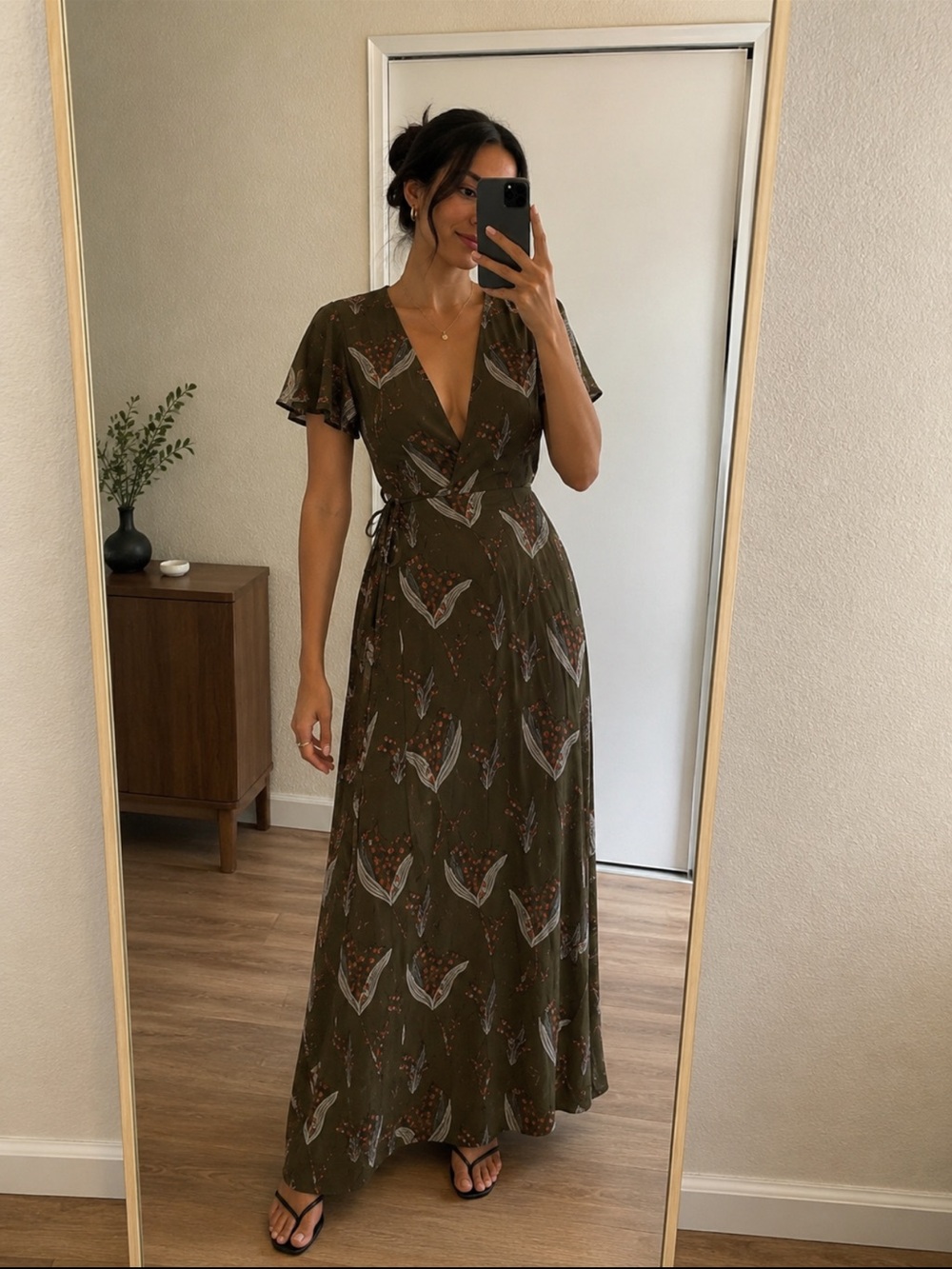 emory park Olive Floral Wrap Maxi Dress